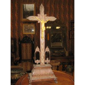 Neo-gothic Christ In Gilt Bronze.