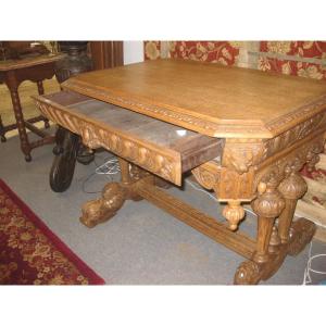 19th Century Middle Table In Blond Oak.