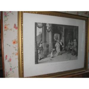 "la Fête De La Chatelaine" 19th Century Engraving By The Varin Brothers After Adrien Moreau.