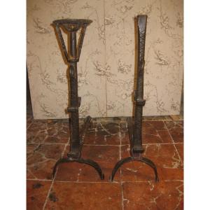 Pair Of 17th Century Wrought Iron Andiers.