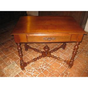 Louis XIII Table In Cherry Wood, X-shaped Spacer, 18th Century.