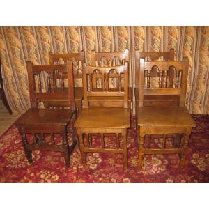 6 Rustic Basque Chairs In Oak 18th Century.
