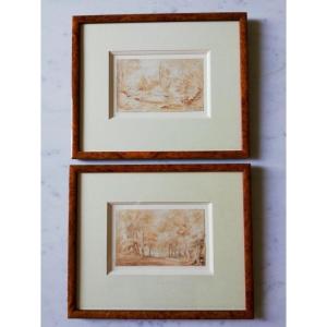 Pair Of Ink Washes - Camille Corot (circle Of)