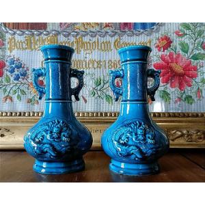Antique Pair Of Earthenware Vases