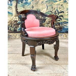 Japanese Office Chair In Carved Wood In The Style Of Viardot