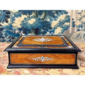 Paul Sormani - Marquetry Games Box With Its Original Mother-of-pearl Tokens. Napoleon III