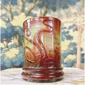 Emile Gallé - Rare Vase With Octopus And Seabed Decor, Art Nouveau Glass Paste