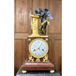 Empire Period Cherub Clock In Bronze And Griotte Marble. Napoleon I 