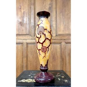 Charles Schneider For French Glass, Spruce Model Vase, Art Deco Glass Paste