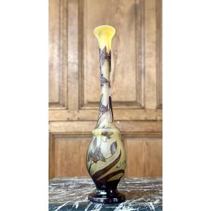 Emile Gallé - Art Nouveau Single-flower Vase Decorated With Blue Flowers 