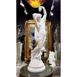 James Pradier (1790-1852) - Sculpture Of A Woman In White Carrara Marble, Statue Circa 1850