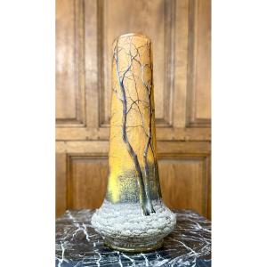 Daum Nancy - Vase With A Snowy Landscape Decoration, Art Nouveau Period
