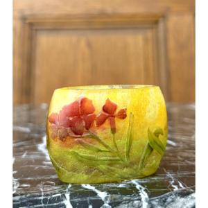 Daum Nancy - Miniature Oblong Vase With Laurel Wreaths, Art Nouveau Period