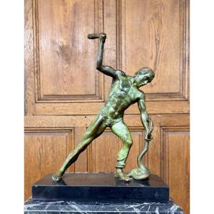 Bronze Sculpture Of A Man Slaying A Snake, Art Deco Period, 1930.