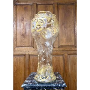 Emile Gallé Crystal Factory - Rare Art Nouveau Daisy Vase In Enameled And Gilded Glass. 