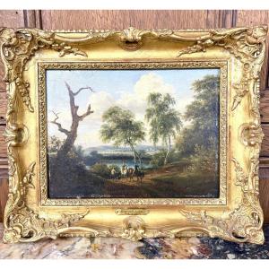 Lazare Bruandet (1755-1804) - Riders In The Forest. Oil On Panel 19th Century