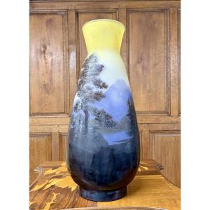 émile Gallé - Large Vase Decorated With Vosges Landscapes. Art Nouveau Period