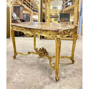 Middle Console Carved All Face, In Golden Wood Louis XV Style. Napoleon III