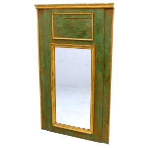 Louis XVI Period Trumeau In Green And Golden Lacquered Wood