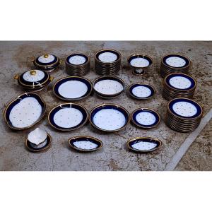 Porcelain Service Limougeaud Master Porcelain Makers With Golden Chevrons 73 Pieces