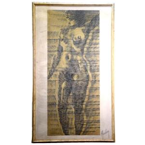 Large Portrait Of Woman In Bold Pencil 60s Martinez