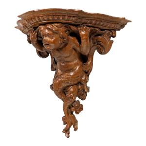 Regency Period Oak Wall Console With Triton Decor