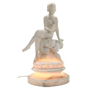 1930 Art Deco Alabaster Night Light, By Umbetrto Stiaccini