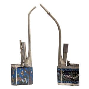 Fake Pair Of Water Pipe In Cloisonne Decor