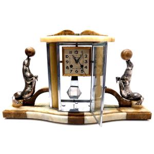 Pendulum With Sea Lions Onyx Base Art Deco 1930