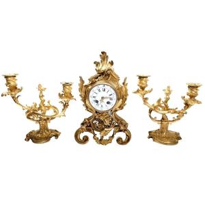 Pendulum Rockery Trim In Gilt Bronze Louis XV Style, Late Nineteenth Time