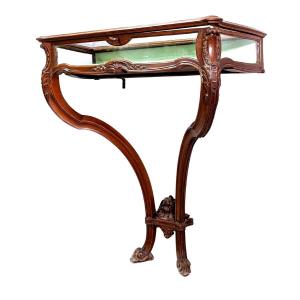 Louis XV Style Console In Walnut Forming A Showcase From The 1900s
