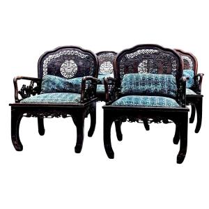 1900 Indochinese Living Room In Exotic Wood With Bat Decor