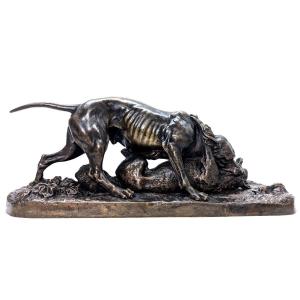 Animal Bronze By Pierre-jules Leads Dog And Fox