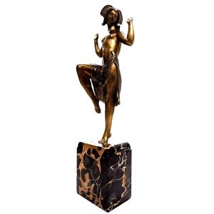 Charlotte Monginot Dancer In Art Deco Bronze 1930 On Portor Marble Base