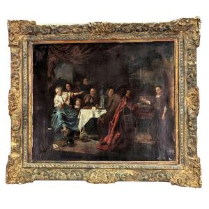 Oil On Canvas Dutch School XVIIth Banquet Scene