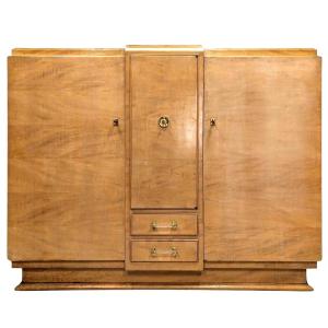 1940 Wardrobe In Sycamore Maple Veneer Signed Jules Leleu