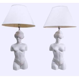 Pair Of Anthropomorphic Capodimonte Porcelain Lamps By Giulio Ciniglia