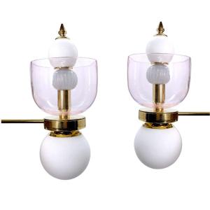 Pair Of Powder Pink Murano Glass Wall Lights