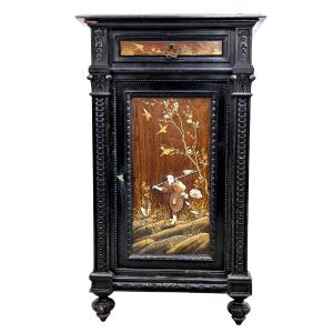 Napoleon III Bedside Table With Lacquer Panel Decoration And Japanese Inlays, Meiji Period.
