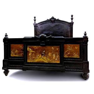 Napoleon III Bed With Lacquer Panel Decor And Japanese Inlays, Meiji Period