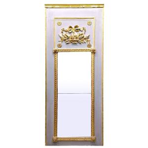 Trumeau In Lacquered And Gilded Wood Lxvi, Pale Blue Lacquer, Late 18th Century Period  