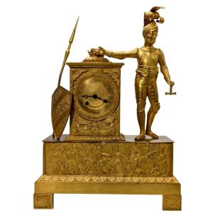  Empire Period Knight Clock In Gilt Bronze  