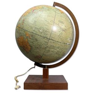 1930s Glass Globe Lamp With Wooden Base  