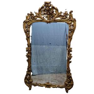 Large Beaucaire Mirror In Giltwood, 18th Century, Height 188cm