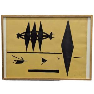 Wilfredo Lam 1952 Drawing Watercolor Collage