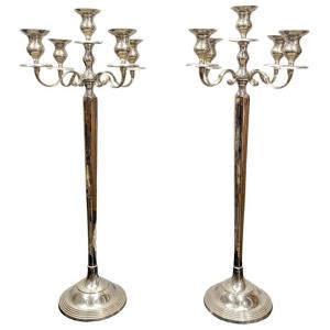 Very Large Louis XV Style Silver-plated 6-light Candlesticks (pair)