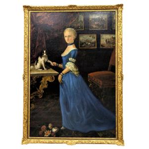 18th Century Full-length Portrait Of A Woman With Her Pug