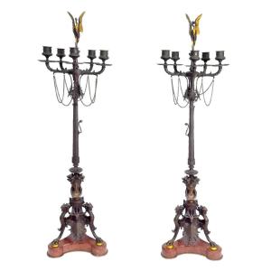 Bronze Candelabra Signed Barbedienne 19th Century (pair)