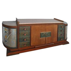 1940s Sideboard Rosewood Top Travertine Glass Eglomisé