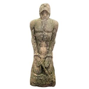 Kneeling Male Figure - Expressionist Stone Sculpture 20th Century